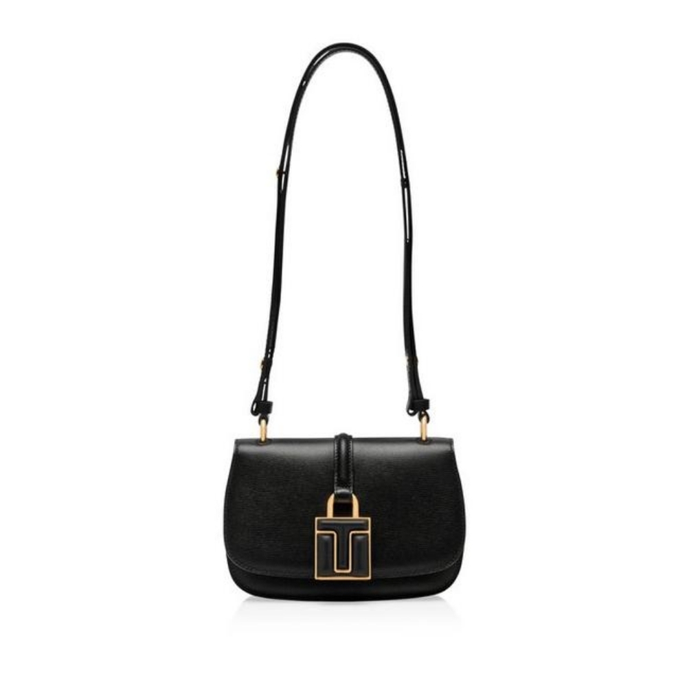 Authentic Tom Ford 001 Lock Mini Flap Shoulder Bag color BLACK